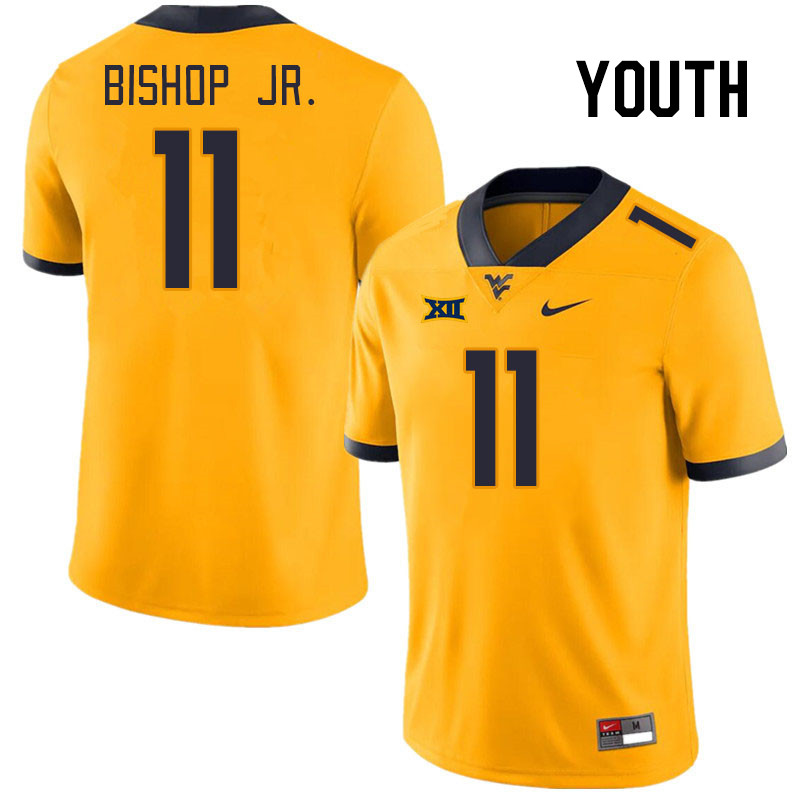 Youth #11 Beanie Bishop Jr. West Virginia Mountaineers College Football Jerseys Stitched Sale-Gold